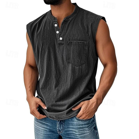 Telford Acid Wash Henley - Black