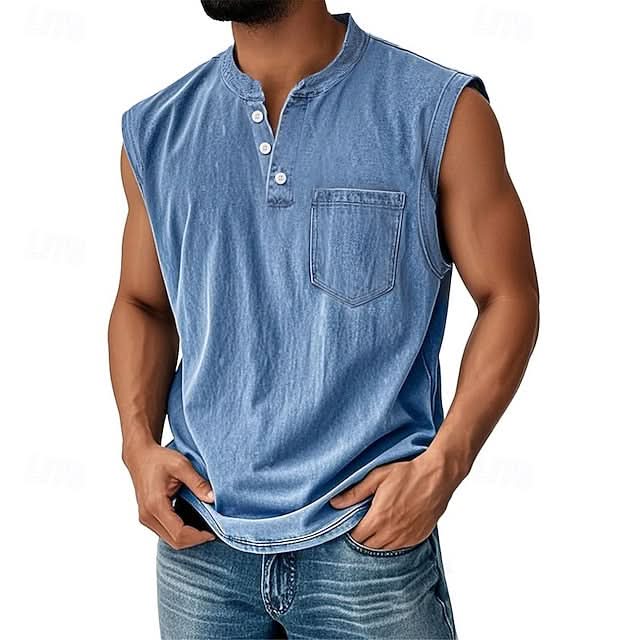 Telford Acid Wash Henley - Blue