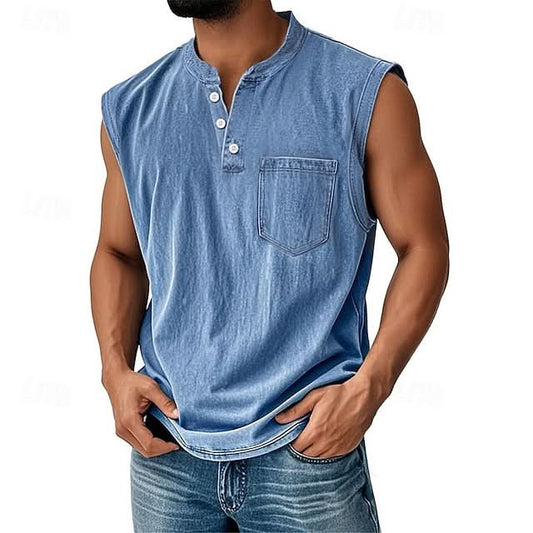 Telford Acid Wash Henley - Blue