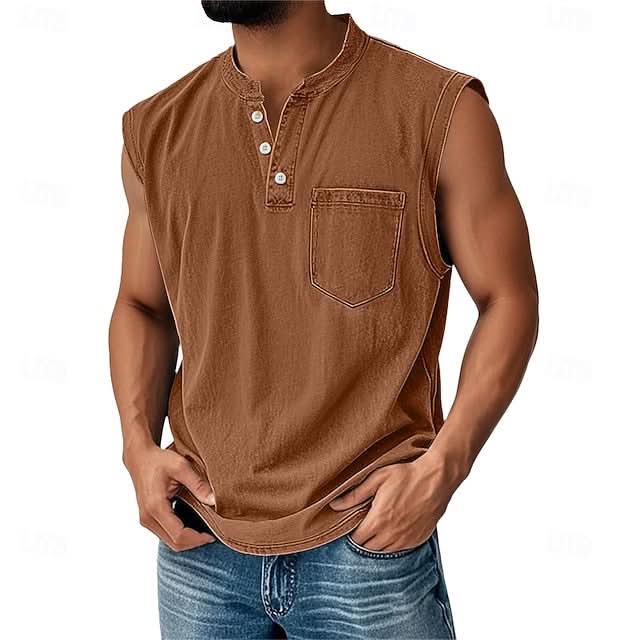 Telford Acid Wash Henley - Coffee