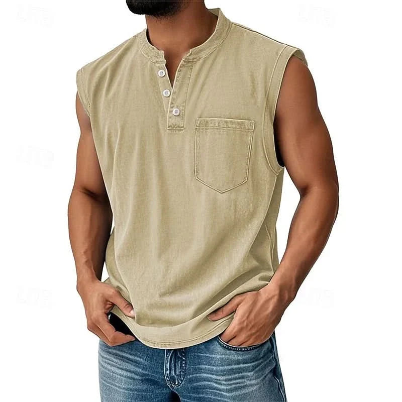 Telford Acid Wash Henley - Khaki