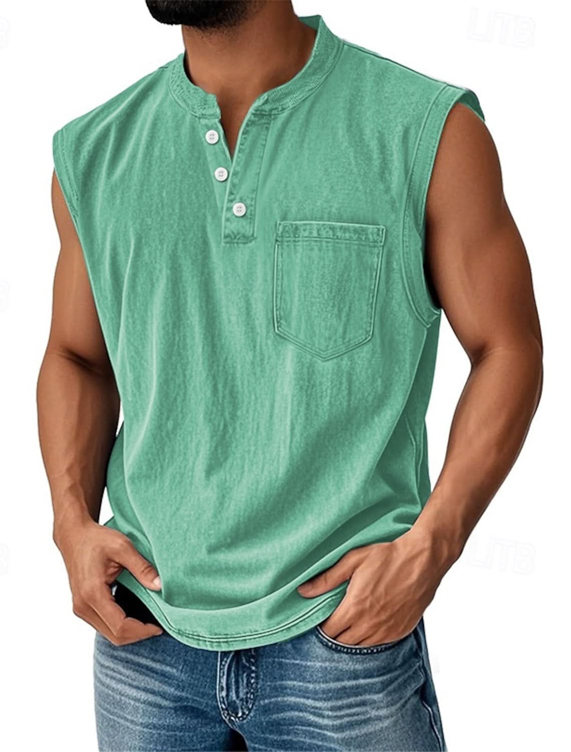 Telford Acid Wash Henley - Light Green