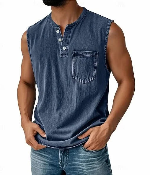 Telford Acid Wash Henley - Navy Blue