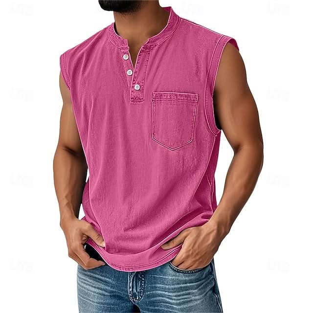 Telford Acid Wash Henley - Pink