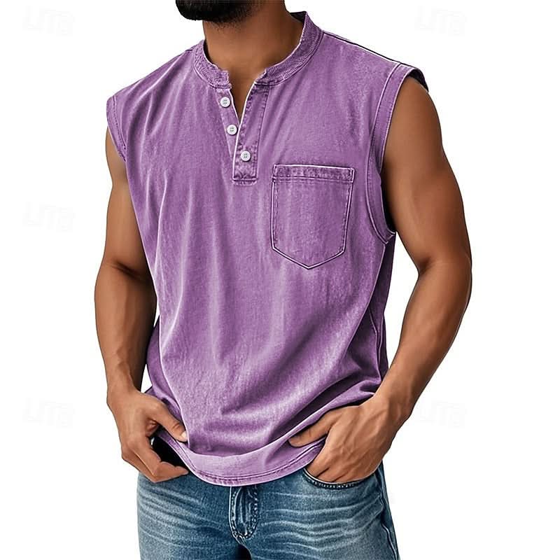 Telford Acid Wash Henley - Purple