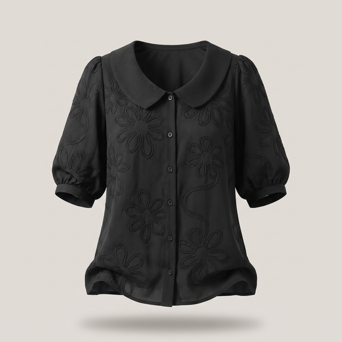Tessa Natural Floral Top - Black