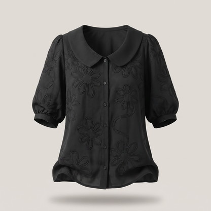 Tessa Natural Floral Top - Black