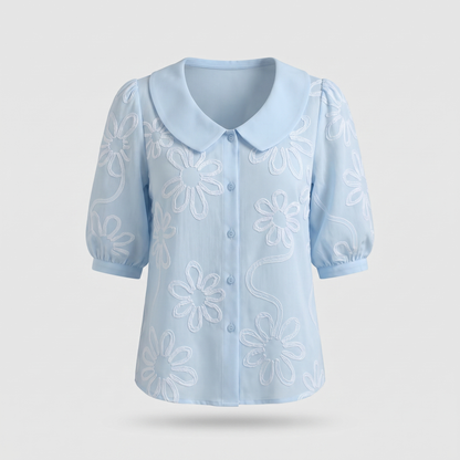 Tessa Natural Floral Top - Blue