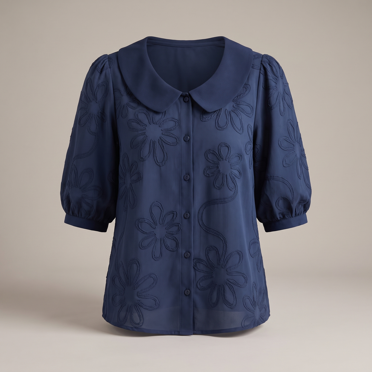 Tessa Natural Floral Top - Navy Blue