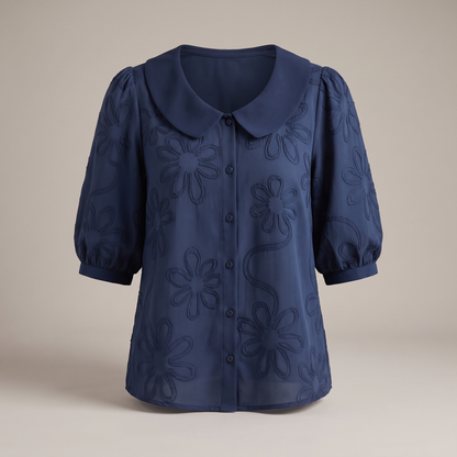 Tessa Natural Floral Top - Navy Blue