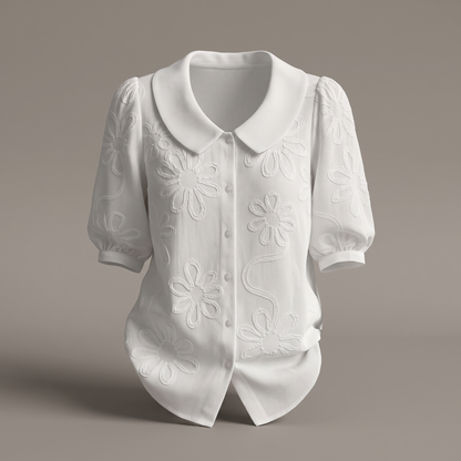 Tessa Natural Floral Top - White