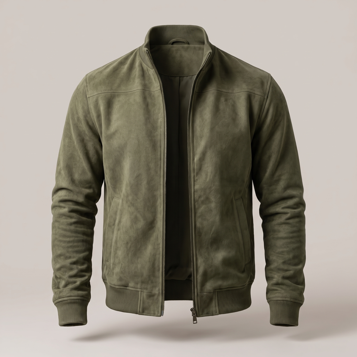 Textured Zip Front Jacket - Olive Green