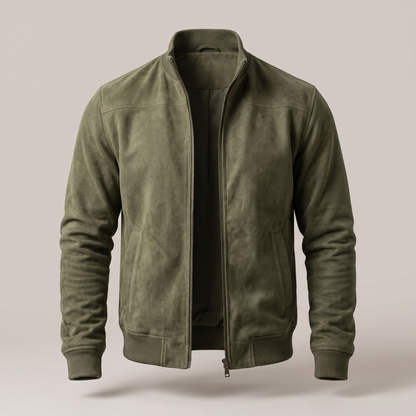 Textured Zip Front Jacket - Olive Green