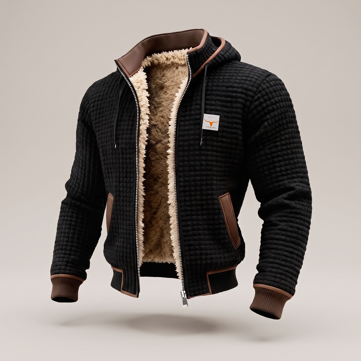 Warm Waffle Fleece Jacket - Black