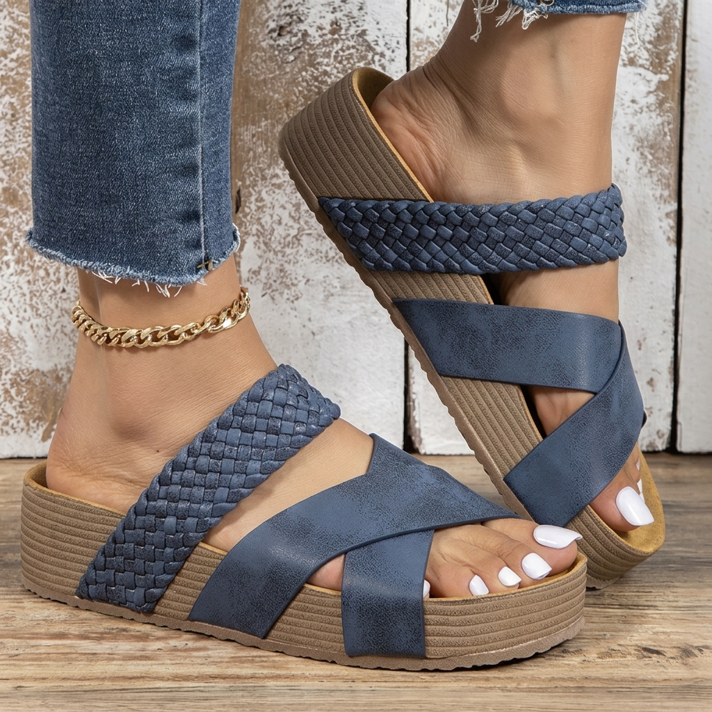 Trevanna Double-Strap Wedge Sandals - Blue