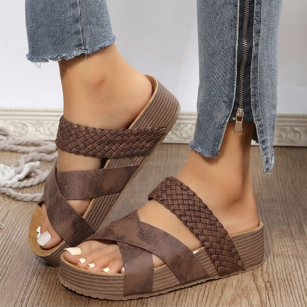 Trevanna Double-Strap Wedge Sandals - Coffee