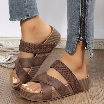 Trevanna Double-Strap Wedge Sandals - Coffee