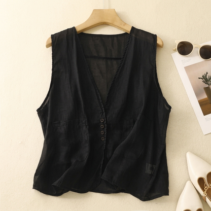 Aureford Lightweight Linen Top - Black