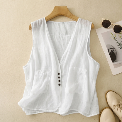 Aureford Lightweight Linen Top - White