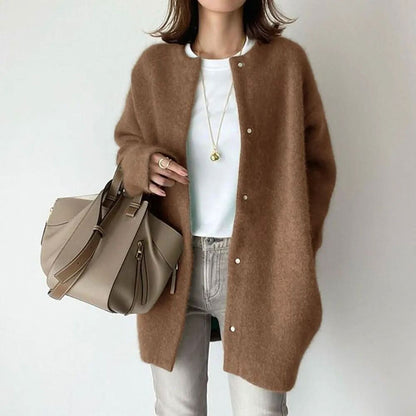 Vanna Elegant Buttoned Knit Jacket - Brown