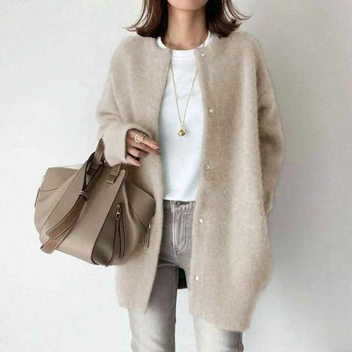 Vanna Elegant Buttoned Knit Jacket - Cream