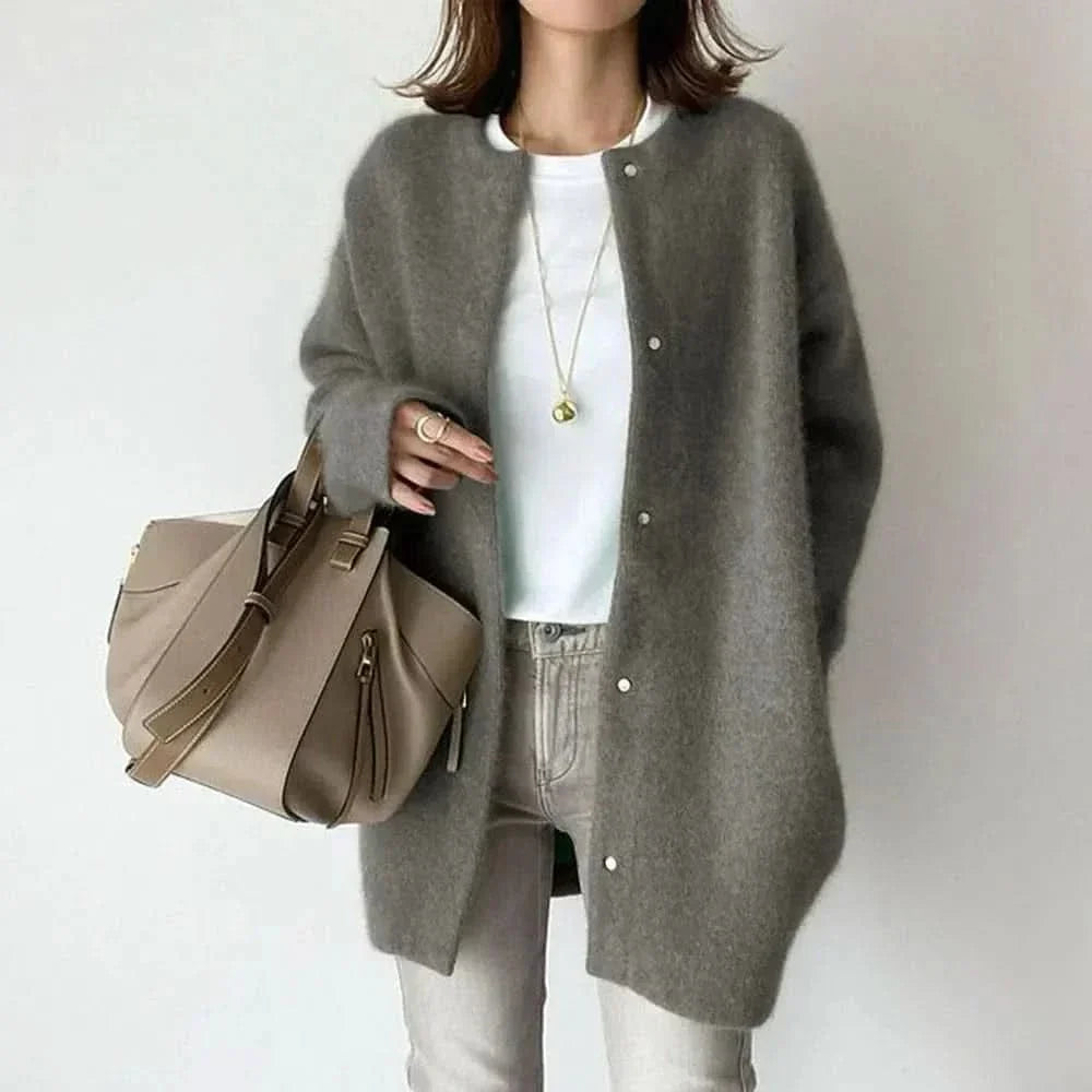 Vanna Elegant Buttoned Knit Jacket - Grey