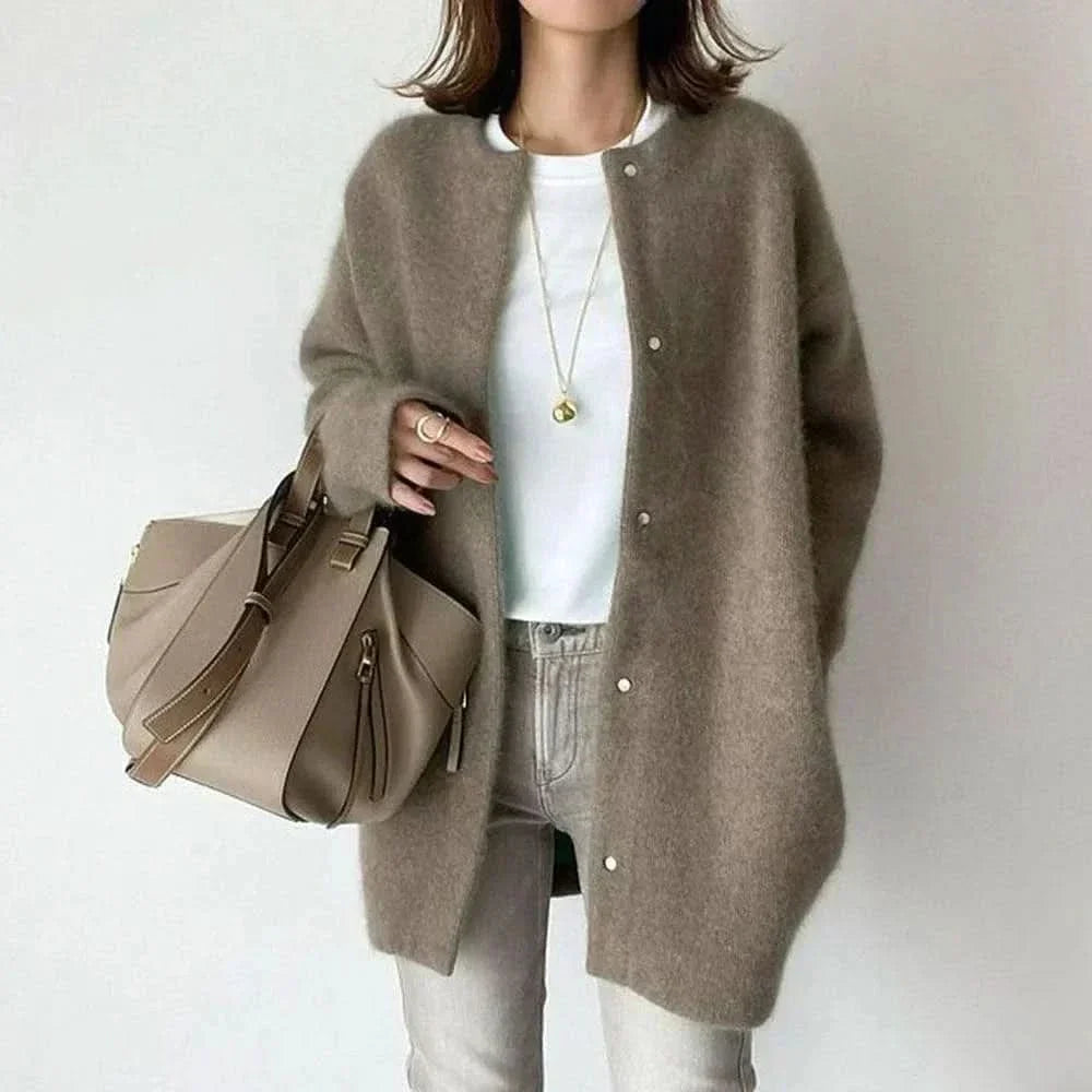 Vanna Elegant Buttoned Knit Jacket - Light Brown