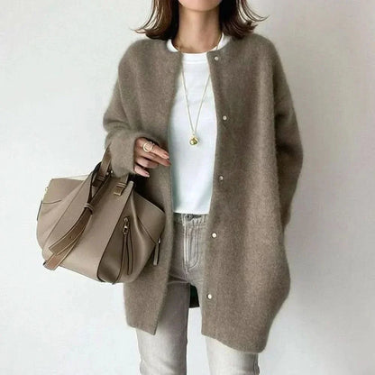 Vanna Elegant Buttoned Knit Jacket - Light Brown