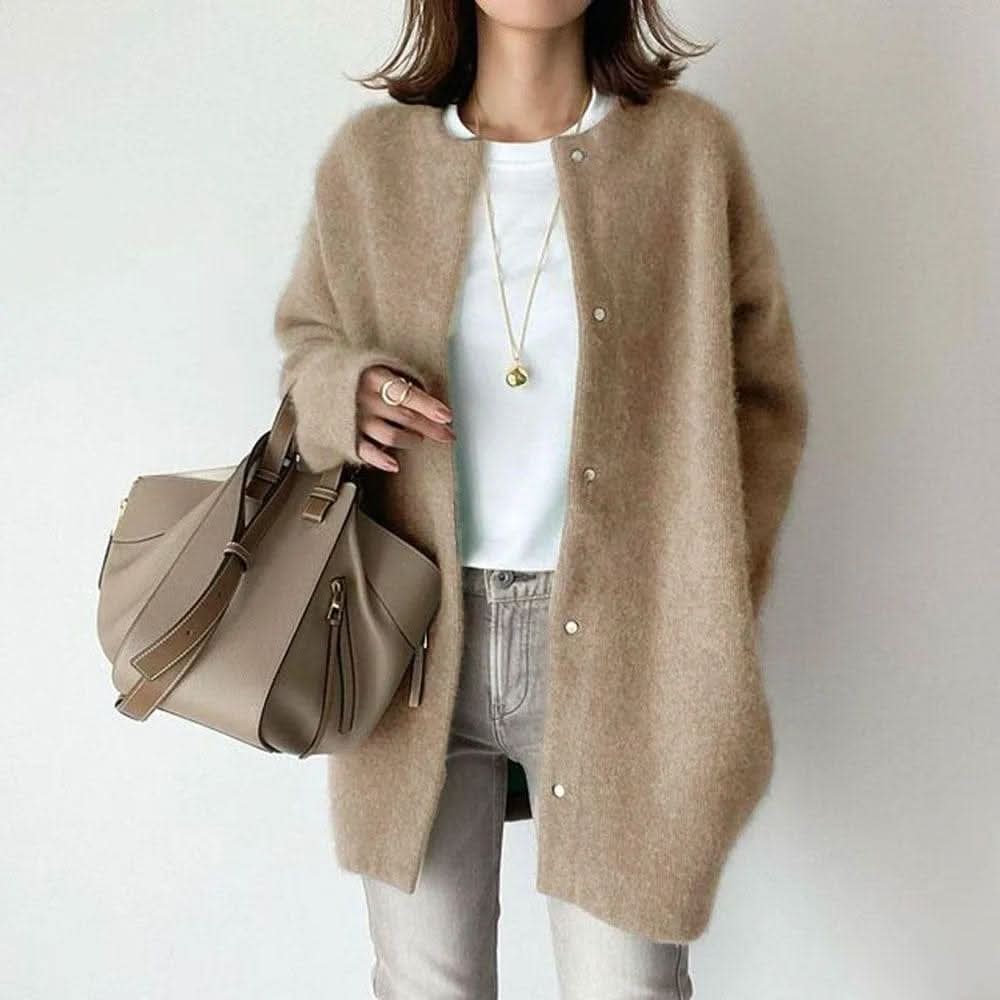 Vanna Elegant Buttoned Knit Jacket - Tanned