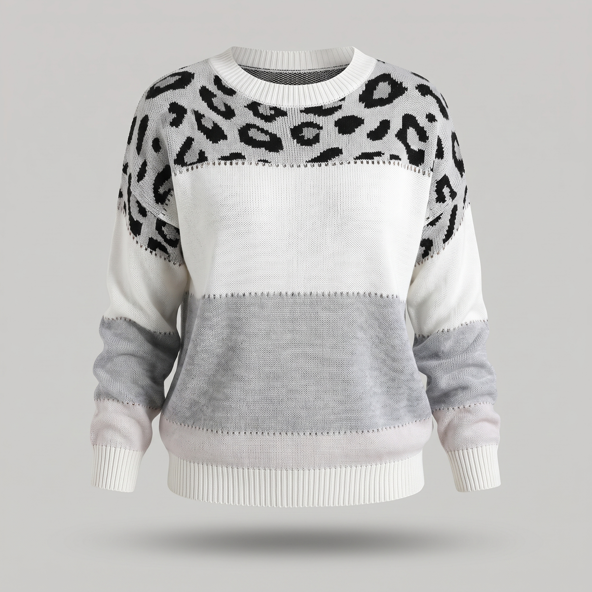 Velora Leopard Luxe Sweater - Grey