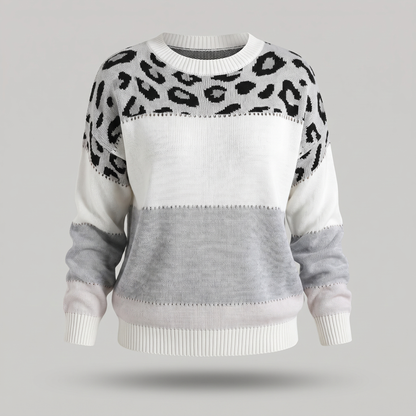 Velora Leopard Luxe Sweater - Grey
