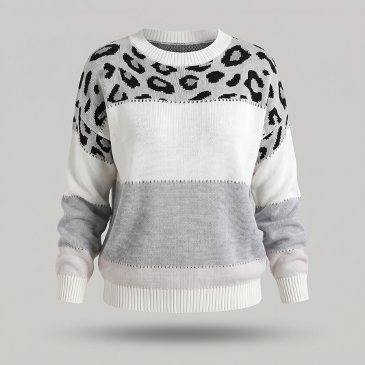 Velora Leopard Luxe Sweater - Grey