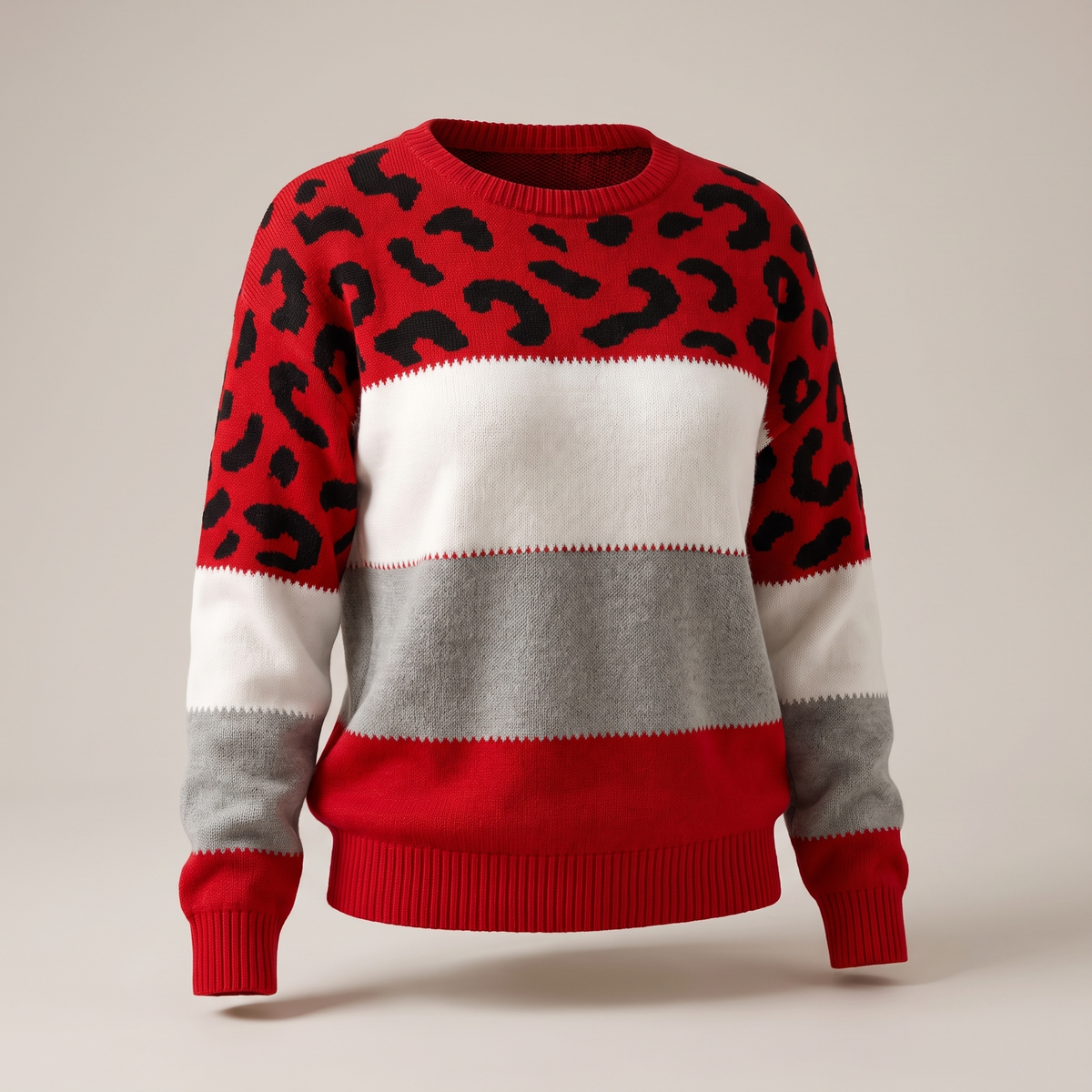 Velora Leopard Luxe Sweater - Red