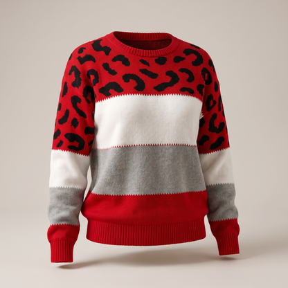 Velora Leopard Luxe Sweater - Red