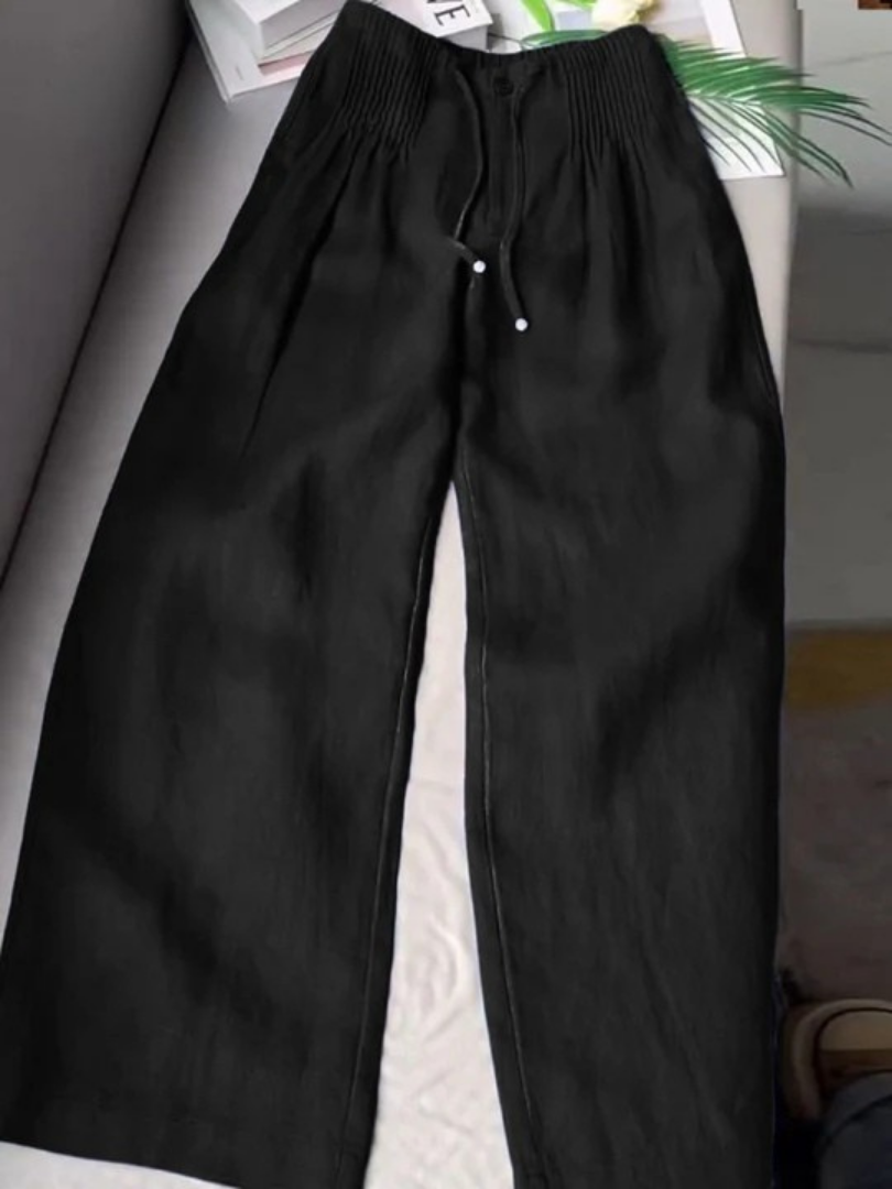 Veloria Relaxed Wide-Leg Trousers - Black