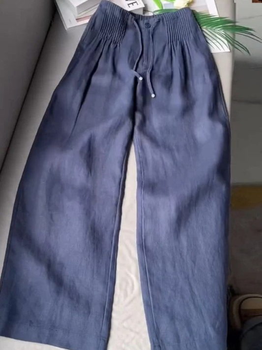 Veloria Relaxed Wide-Leg Trousers - Blue Navy