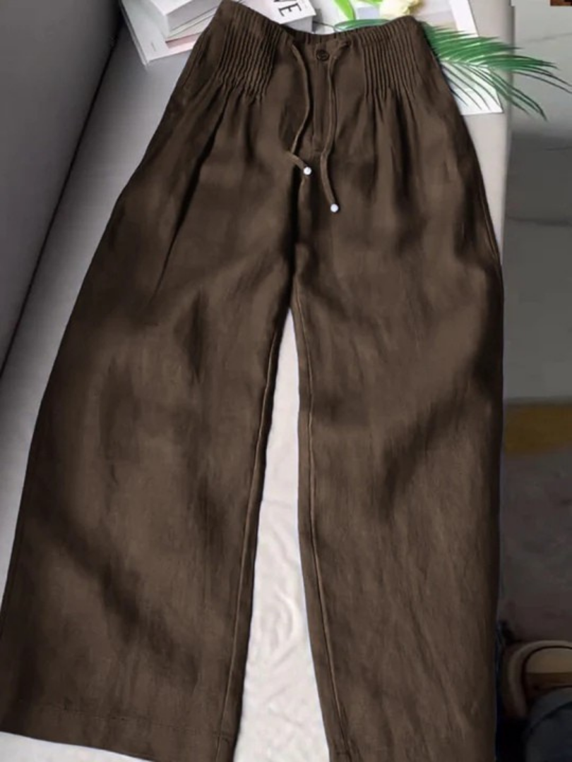 Veloria Relaxed Wide-Leg Trousers - Brown