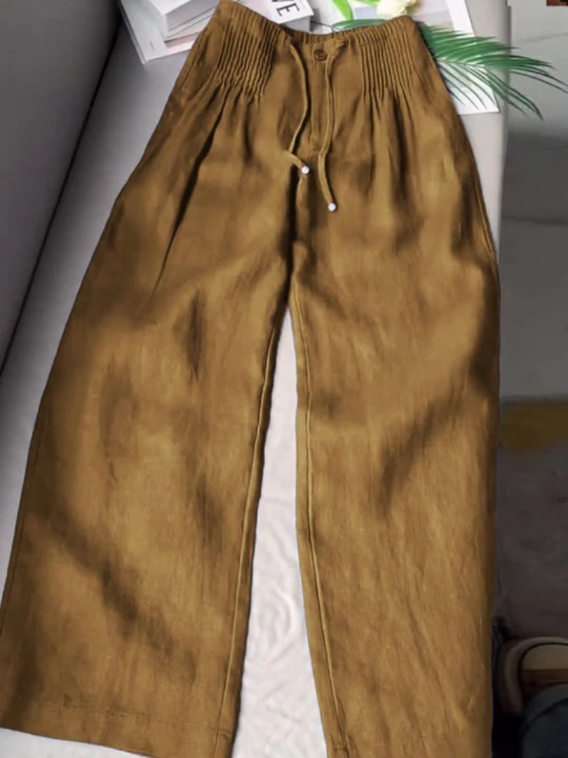Veloria Relaxed Wide-Leg Trousers - Khaki