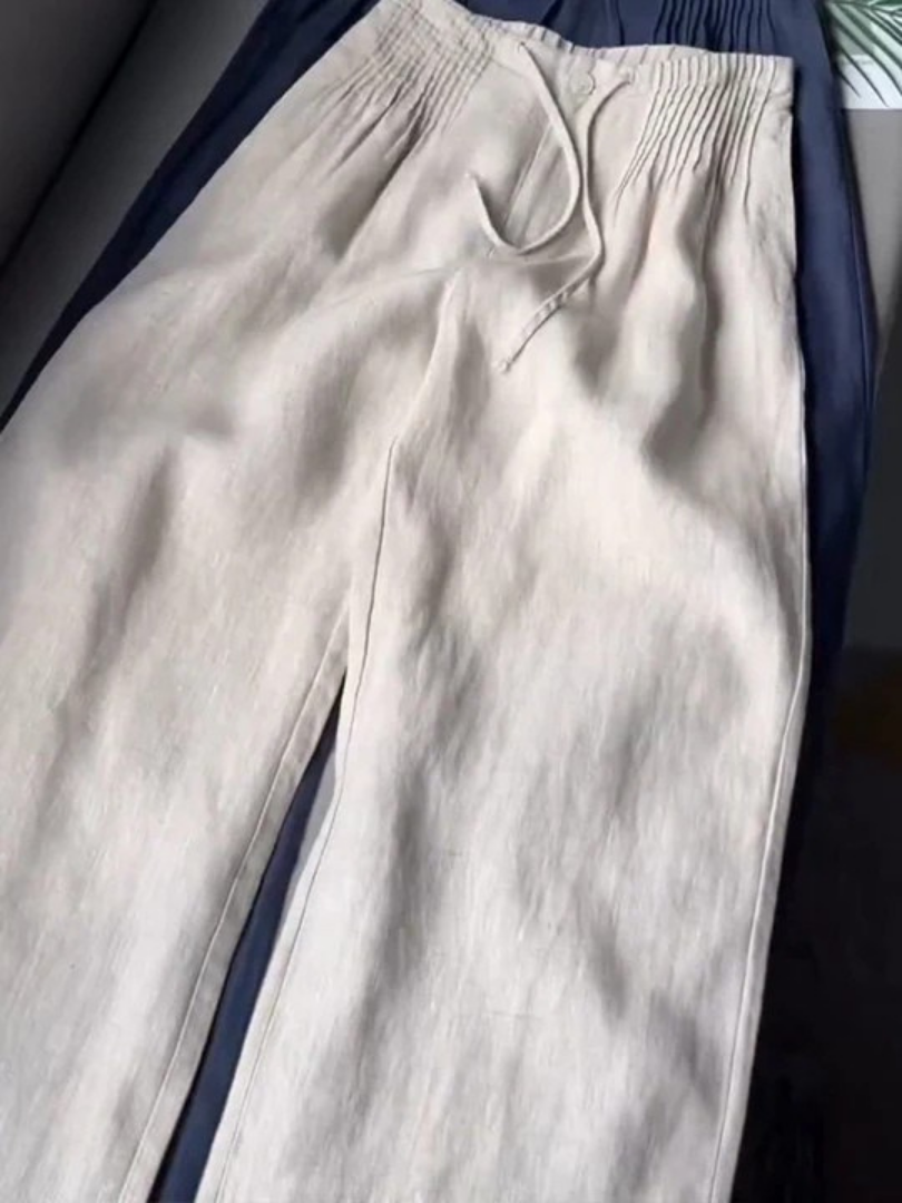 Veloria Relaxed Wide-Leg Trousers - Peach