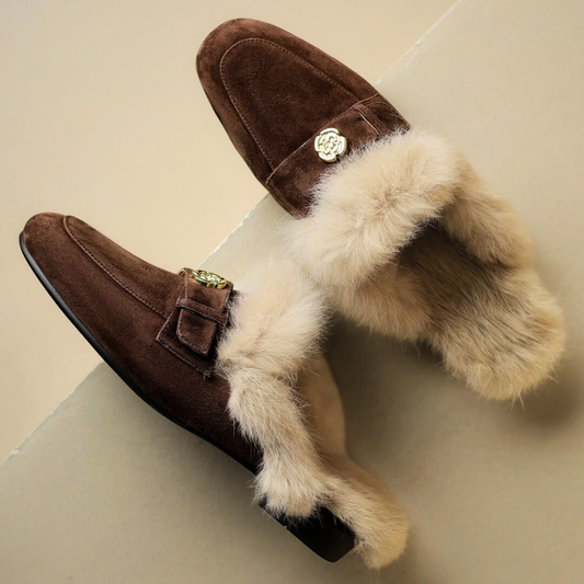 Veloura Suede-Look Warm-Lined Mules - Brown