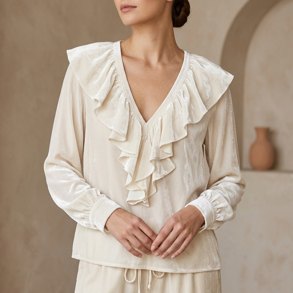 Veloura V-Neck Ruffle Blouse - White