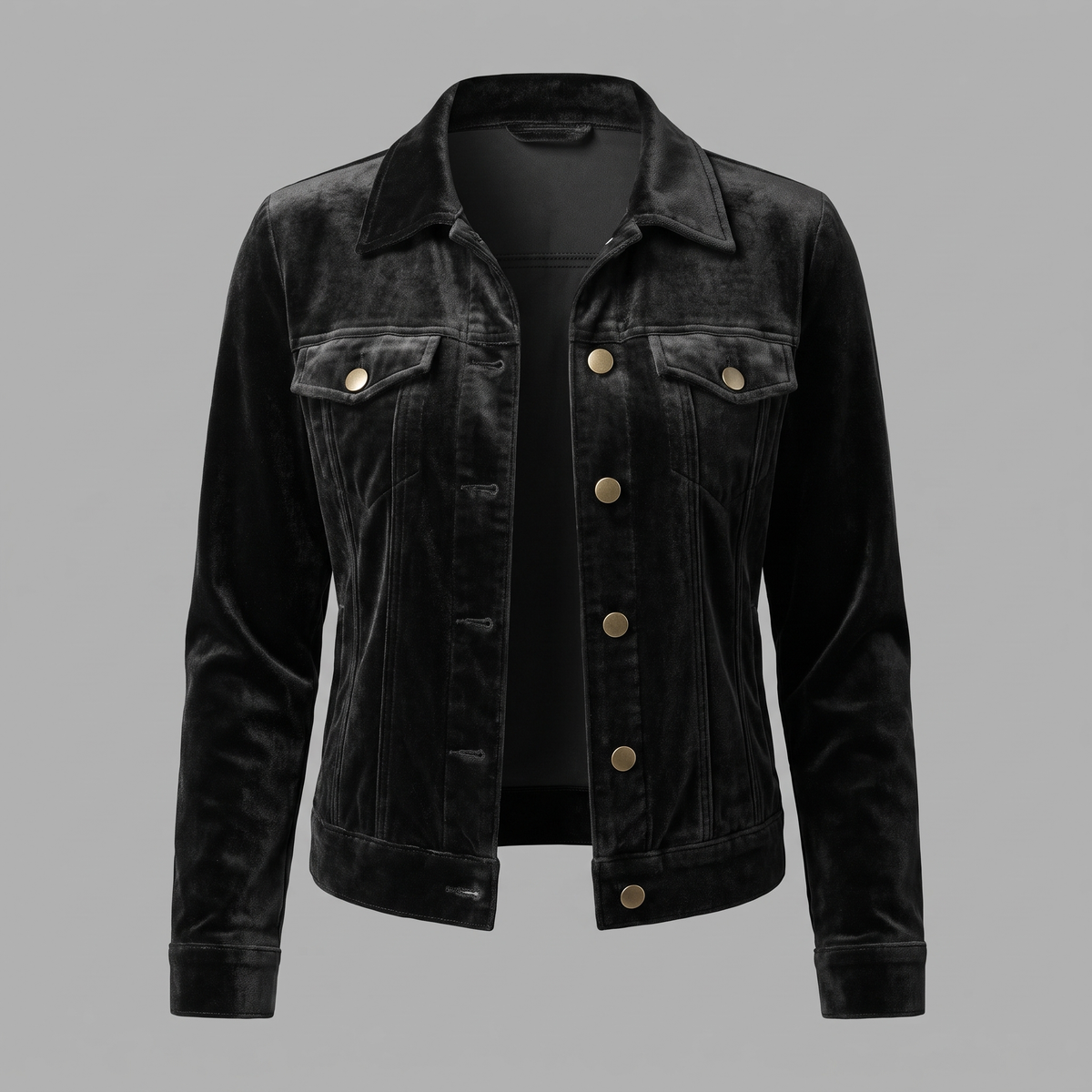 Velvet Button Front Jacket - Black