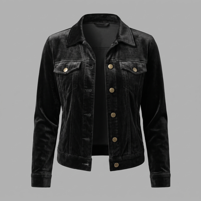 Velvet Button Front Jacket - Black