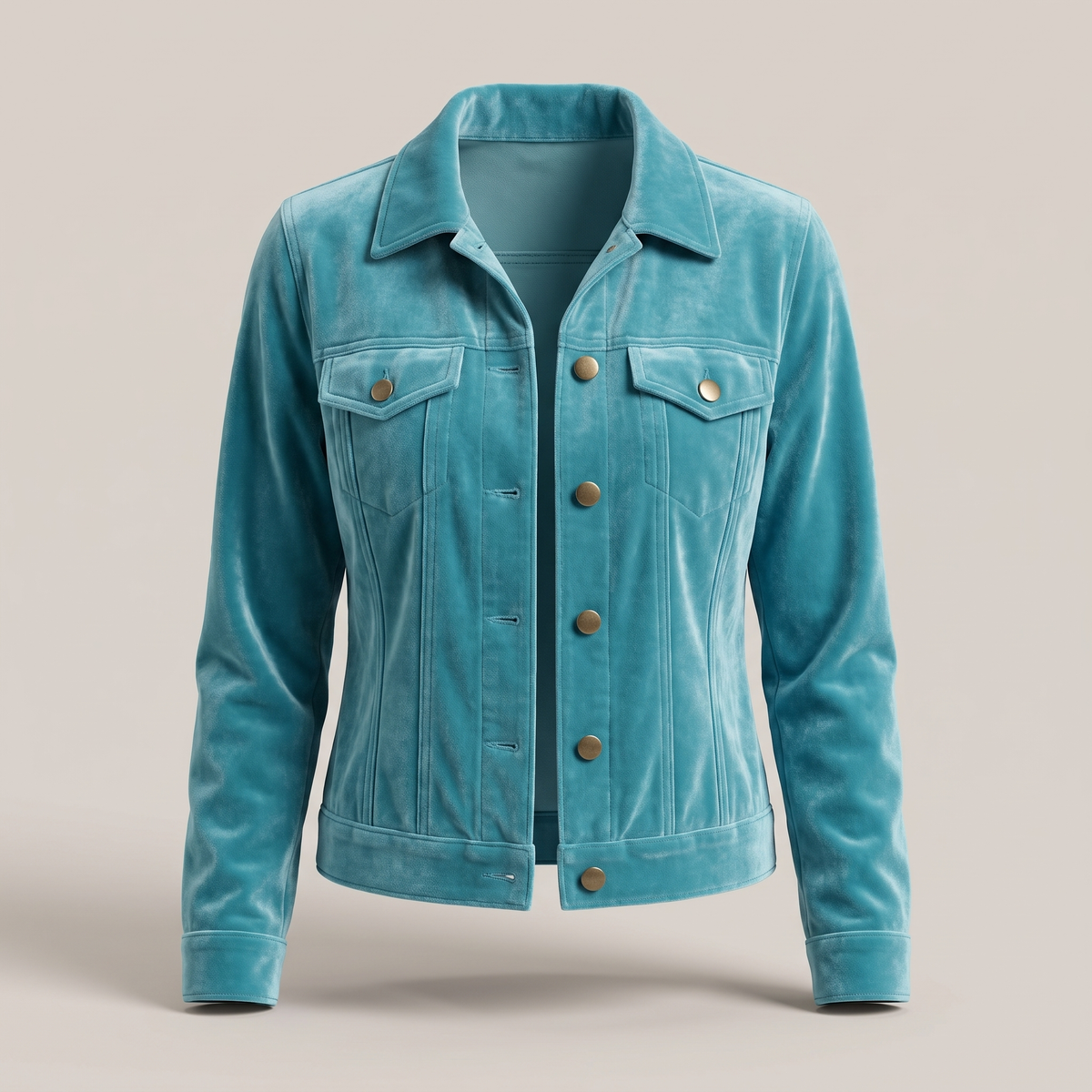 Velvet Button Front Jacket - Blue