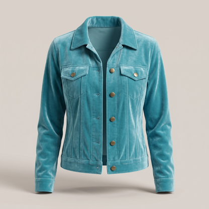 Velvet Button Front Jacket - Blue