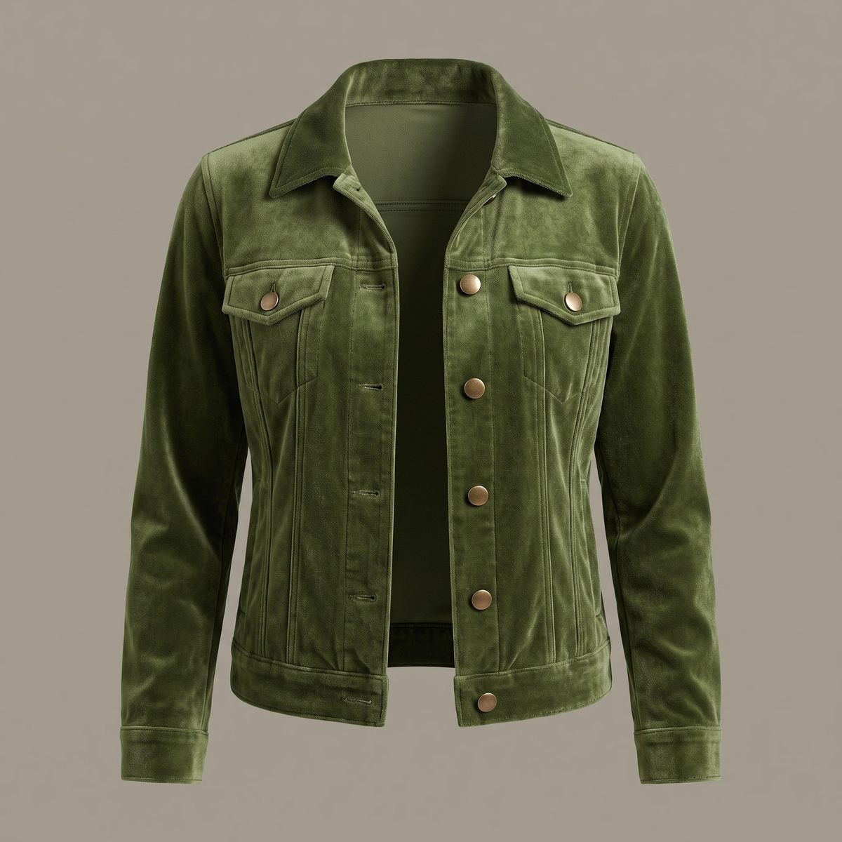 Velvet Button Front Jacket - Green