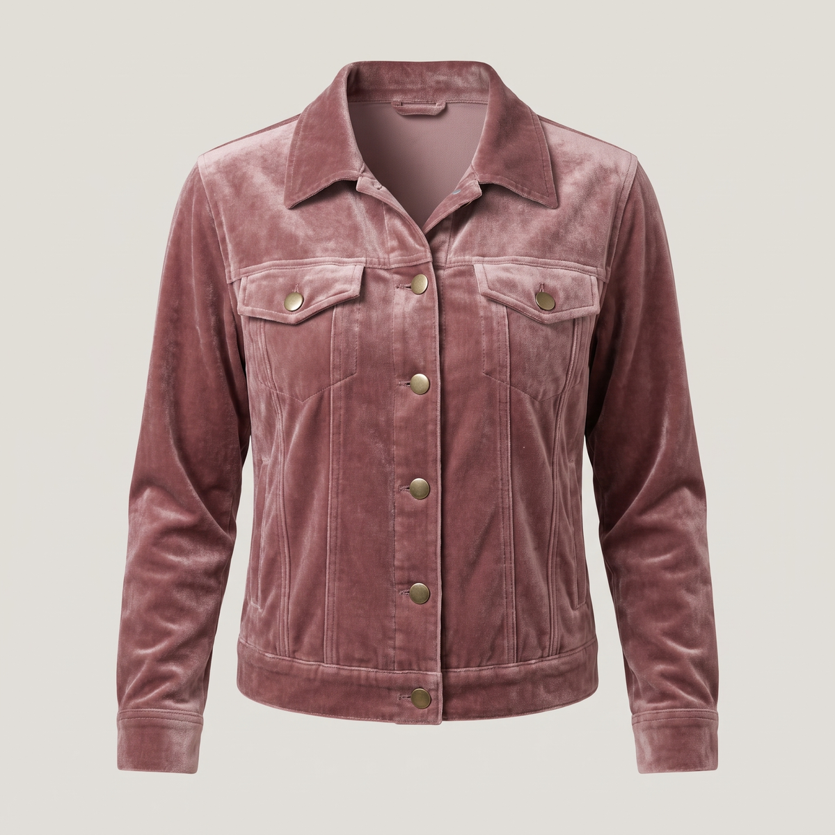 Velvet Button Front Jacket - Pink