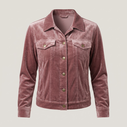 Velvet Button Front Jacket - Pink