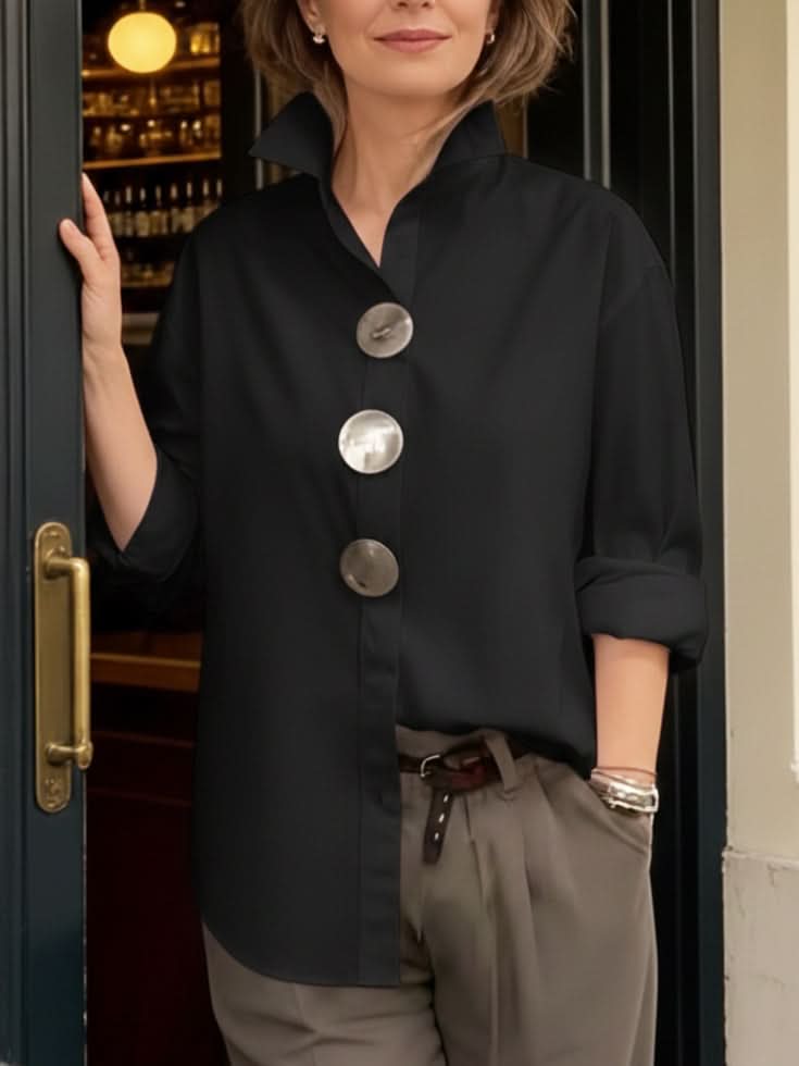 Vera Elegant Collar Blouse - Black