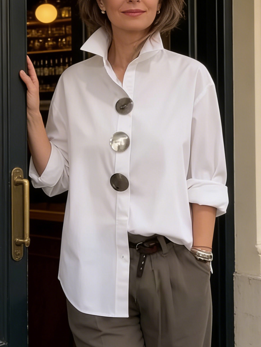 Vera Elegant Collar Blouse - White